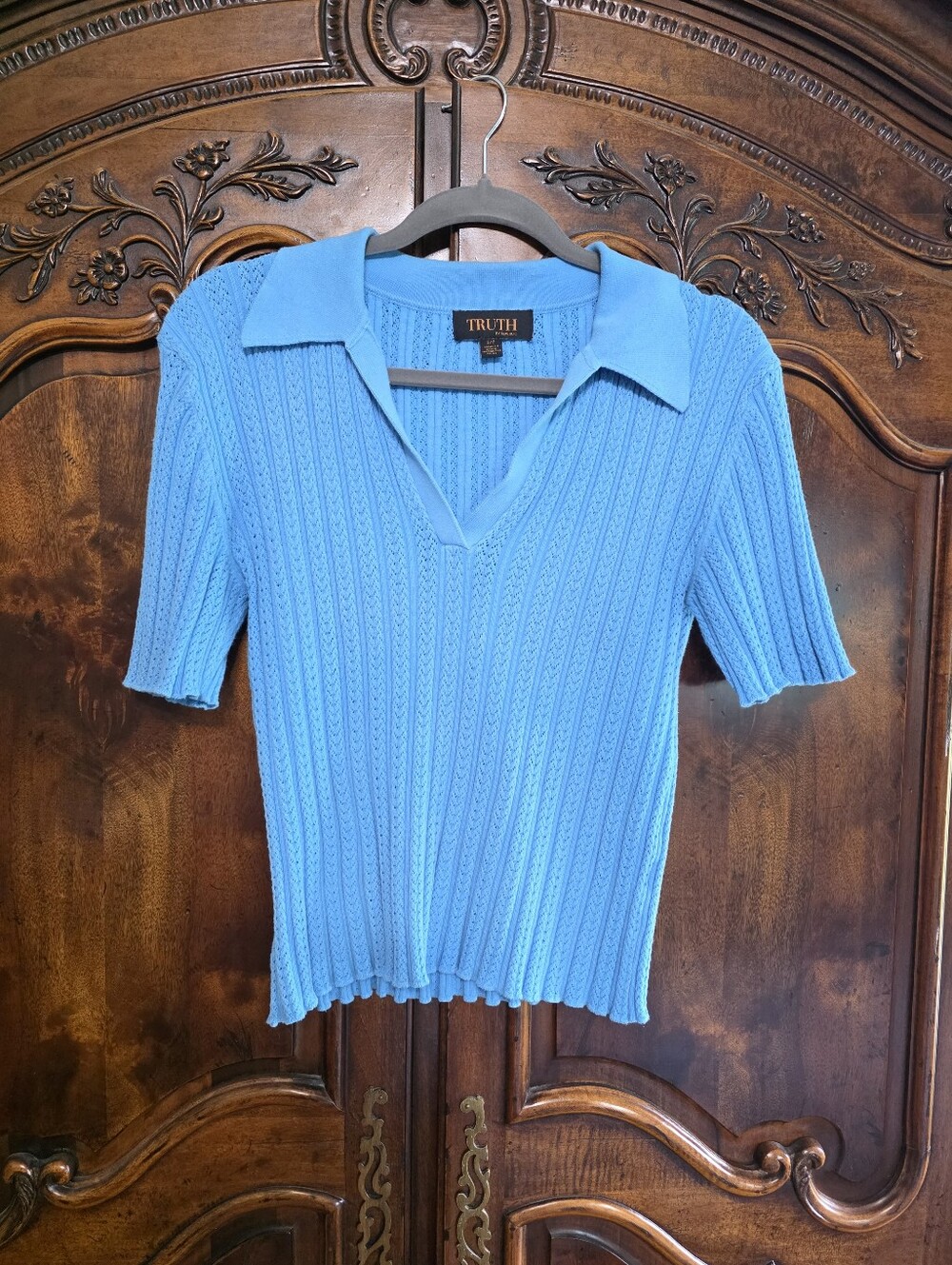 Truth Sky Blue Short-Sleeve Knit Polo Top